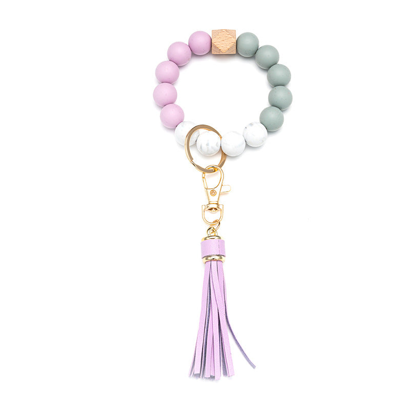 Wholesale Handmade Beaded Leopard Silicone Bead Tassel Wrist Keychain